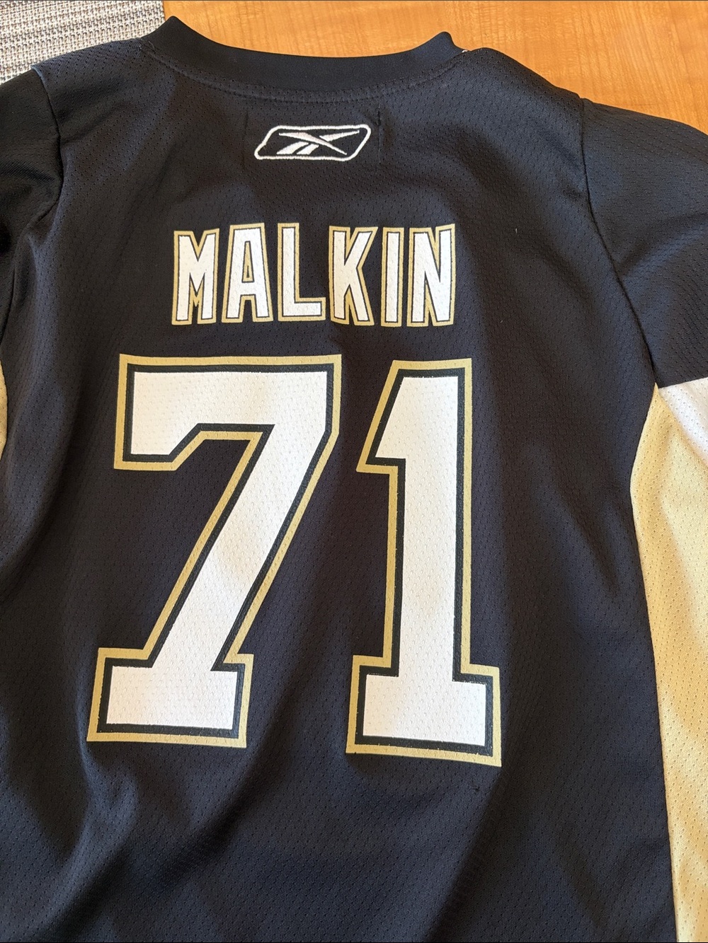 Reebok Black, White & Gold Malkin #71 Hockey Jersey